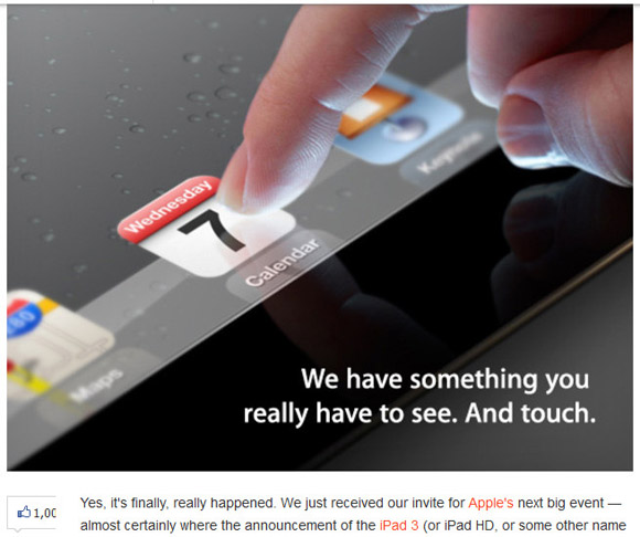 3月7日「iPad3」の発表キター!! メディア向けに招待状の送付を開始