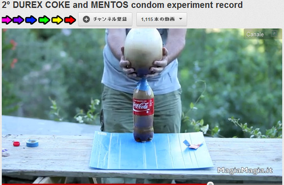 【衝撃動画】コーラにメントスを入れてコンドームを被せるとスゴイことになる