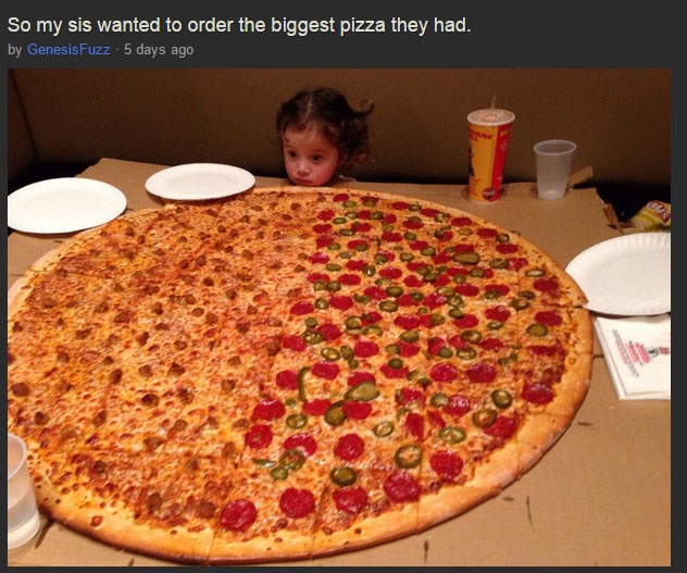【衝撃】妹が「お店で一番大きなピザをください」と言ったらこうなったって画像