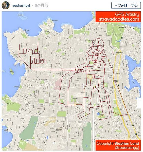 Googleマップとアプリを使って 地図に図柄を描く サイクリストが 体を張ったgpsアート を展開 街全体がキャンバスに ロケットニュース24