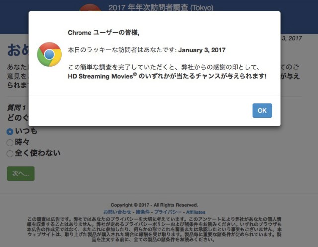 【実録】Chromeユーザー調査を偽ったフィッシング詐欺「2017年年次訪問者調査」にクレカ情報や個人情報を入れたりして最後まで進んだらこうなった