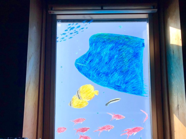 窓に描ける画材「キットパス」で家の外を海にしてみた