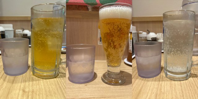 リンガーハットの店舗限定「チョイ飲みセット（670円）」は生ビールだけグラスが小さい？ サイズを確かめるために3種のセットを全制覇して気づいたこと