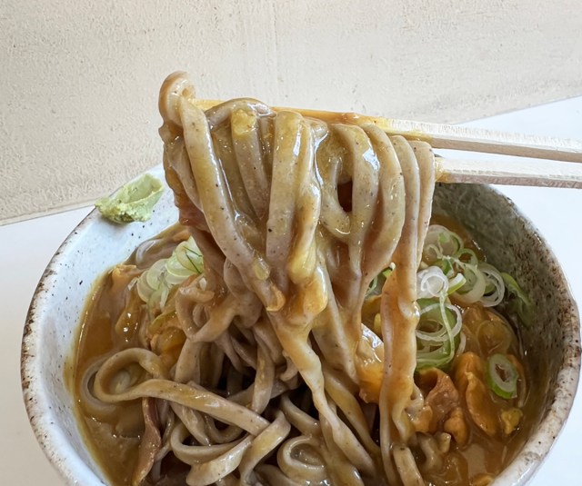 極太の生蕎麦がカレーとランデブーする夏！ 麺処盛盛の「生蕎麦冷やしカレーそば」に見るせめぎ合いと輝き / 富士見台