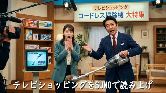 【AI実験】テレビショッピング風の台本を楽曲制作AI「SUNO」で読み上げさせたらどうなるのか? 【AI実験】テレビショッピング風の台本を楽曲制作AI「SUNO」で読み上げさせたらどうなるのか?